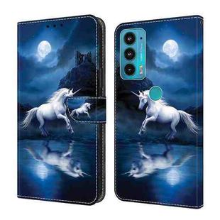 For Motorola Moto E20/E30/E40 Crystal Painted Leather Phone case(White Horse)