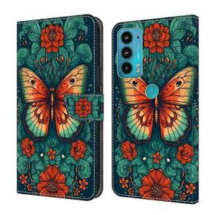 For Motorola Moto E20/E30/E40 Crystal Painted Leather Phone case(Flower Butterfly)