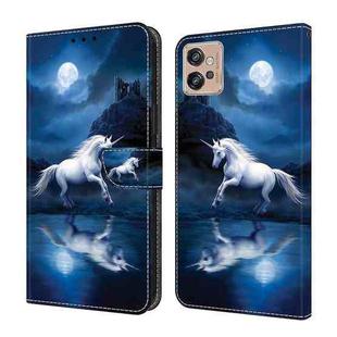 For Motorola Moto G22 Crystal Painted Leather Phone case(White Horse)