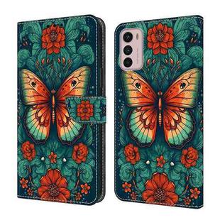 For Motorola Moto G42 Crystal Painted Leather Phone case(Flower Butterfly)
