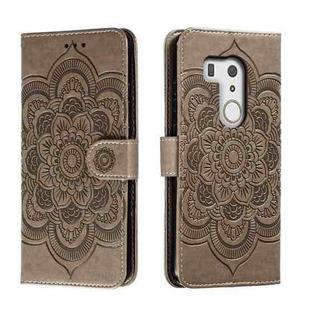 For Fujitsu Arrows Be3 F-01L Sun Mandala Embossing Pattern Phone Leather Case(Grey)