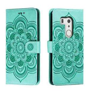 For Fujitsu Arrows Be3 F-01L Sun Mandala Embossing Pattern Phone Leather Case(Green)