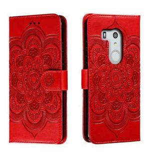 For Fujitsu Arrows Be3 F-02L Sun Mandala Embossing Pattern Phone Leather Case(Red)