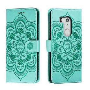 For Fujitsu Arrows Be3 F-02L Sun Mandala Embossing Pattern Phone Leather Case(Green)