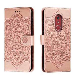 For Fujitsu Arrows Be4 Plus F-41B Sun Mandala Embossing Pattern Phone Leather Case(Rose Gold)