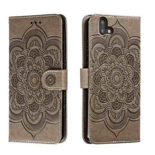 For Fujitsu Arrows U Sun Mandala Embossing Pattern Phone Leather Case(Grey)