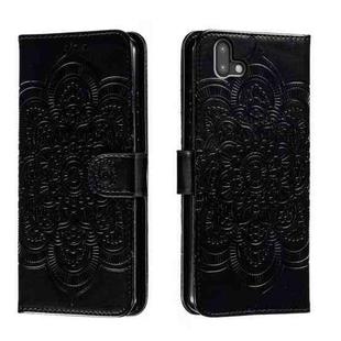 For Fujitsu Arrows U Sun Mandala Embossing Pattern Phone Leather Case(Black)