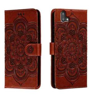 For Fujitsu Arrows U Sun Mandala Embossing Pattern Phone Leather Case(Brown)