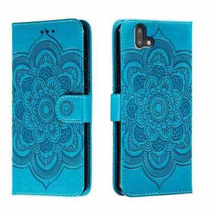 For Fujitsu Arrows U Sun Mandala Embossing Pattern Phone Leather Case(Blue)