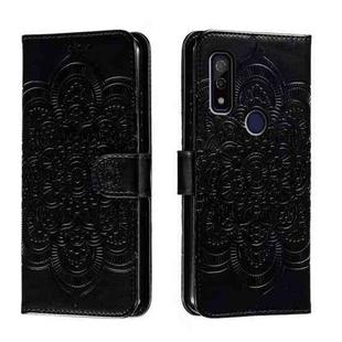 For Fujitsu Arrows We F-51B Sun Mandala Embossing Pattern Phone Leather Case(Black)