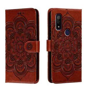 For Fujitsu Arrows We F-51B Sun Mandala Embossing Pattern Phone Leather Case(Brown)