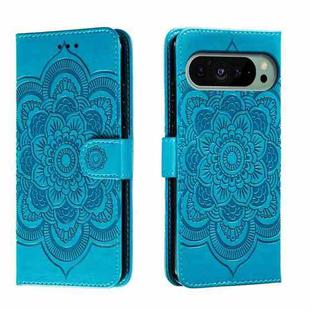 For Google Pixel 9 Sun Mandala Embossing Pattern Phone Leather Case(Blue)