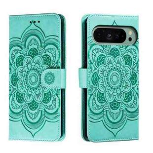 For Google Pixel 9 Sun Mandala Embossing Pattern Phone Leather Case(Green)