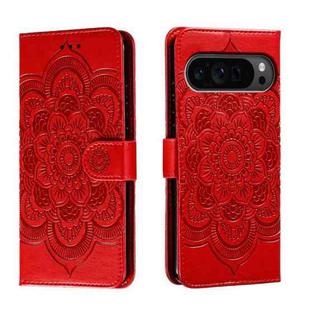 For Google Pixel 9 Pro Sun Mandala Embossing Pattern Phone Leather Case(Red)