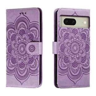 For Google Pixel 8 Sun Mandala Embossing Pattern Phone Leather Case(Purple)