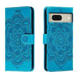 For Google Pixel 8 Sun Mandala Embossing Pattern Phone Leather Case(Blue)