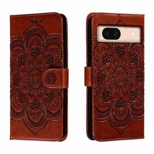 For Google Pixel 8A Sun Mandala Embossing Pattern Phone Leather Case(Brown)