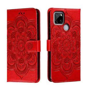 For Realme C12 Sun Mandala Embossing Pattern Phone Leather Case(Red)