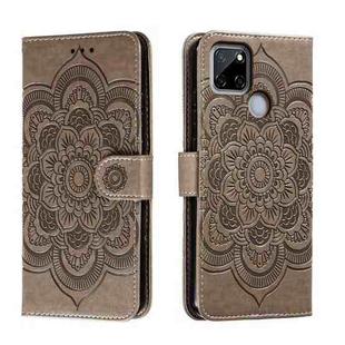 For Realme C12 Sun Mandala Embossing Pattern Phone Leather Case(Grey)