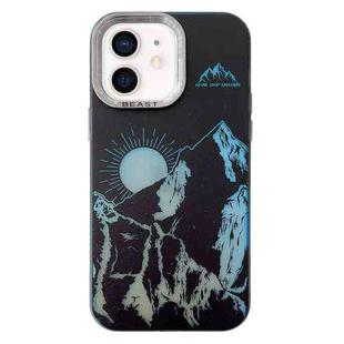 For iPhone 12 2 in 1 Aurora Electroplating Frame Phone Case(Sunrise Black)