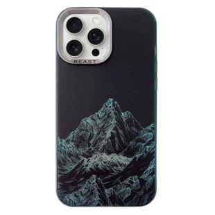 For iPhone 15 Pro 2 in 1 Aurora Electroplating Frame Phone Case(Snowy Mountains Black)