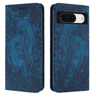 For Google Pixel 8 Retro Elephant Embossed Leather Phone Case(Blue)