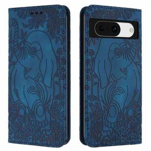 For Google Pixel 8a Retro Elephant Embossed Leather Phone Case(Blue)