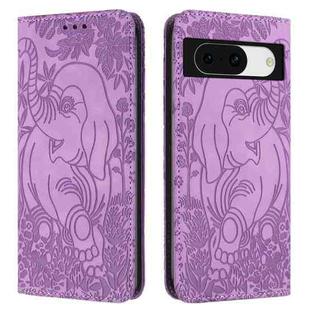 For Google Pixel 8a Retro Elephant Embossed Leather Phone Case(Purple)