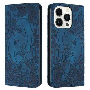 For iPhone 13 Pro Retro Elephant Embossed Leather Phone Case(Blue)