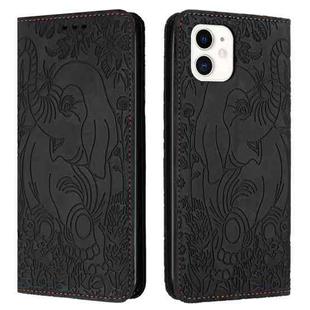 For iPhone 11 Retro Elephant Embossed Leather Phone Case(Black)