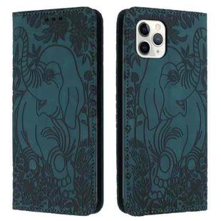 For iPhone 11 Pro Retro Elephant Embossed Leather Phone Case(Green)