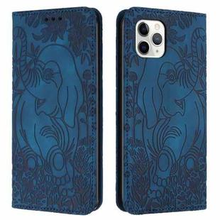 For iPhone 11 Pro Max Retro Elephant Embossed Leather Phone Case(Blue)