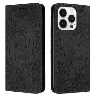 For iPhone 16 Pro Max Retro Elephant Embossed Leather Phone Case(Black)