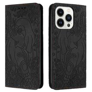 For iPhone 16 Pro Retro Elephant Embossed Leather Phone Case(Black)