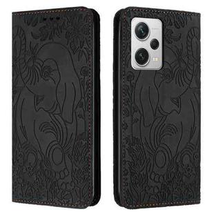 For Xiaomi Poco X5 Pro/Redmi Note 12 Pro 5G Retro Elephant Embossed Leather Phone Case(Black)