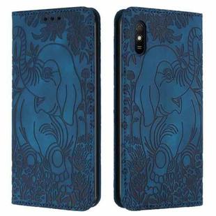 For Xiaomi Redmi 9A Retro Elephant Embossed Leather Phone Case(Blue)