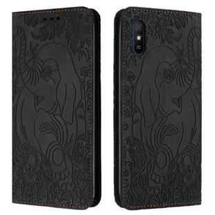 For Xiaomi Redmi 9A Retro Elephant Embossed Leather Phone Case(Black)