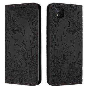 For Xiaomi Redmi 9C / 10A Retro Elephant Embossed Leather Phone Case(Black)