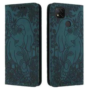 For Xiaomi Redmi 9C / 10A Retro Elephant Embossed Leather Phone Case(Green)