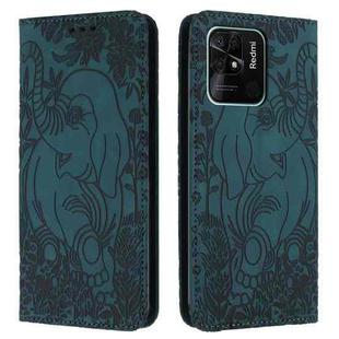 For Xiaomi Redmi 10C Retro Elephant Embossed Leather Phone Case(Green)