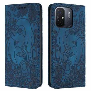 For Xiaomi Redmi 12C Retro Elephant Embossed Leather Phone Case(Blue)