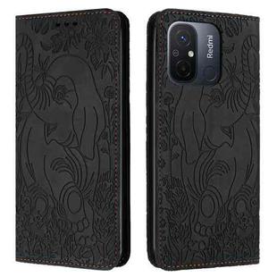 For Xiaomi Redmi 12C Retro Elephant Embossed Leather Phone Case(Black)