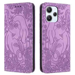 For Xiaomi Redmi 12 4G Retro Elephant Embossed Leather Phone Case(Purple)