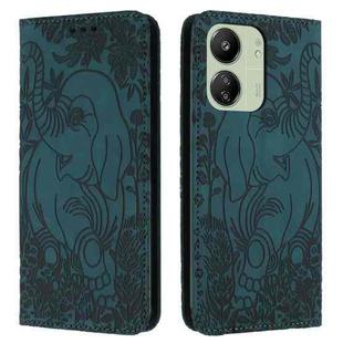 For Xiaomi Redmi 13C 4G / 5G Retro Elephant Embossed Leather Phone Case(Green)