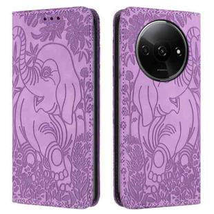 For Xiaomi Redmi A3 Retro Elephant Embossed Leather Phone Case(Purple)