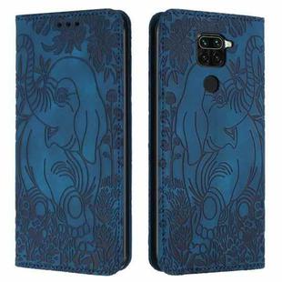 For Xiaomi Redmi Note 9 Retro Elephant Embossed Leather Phone Case(Blue)