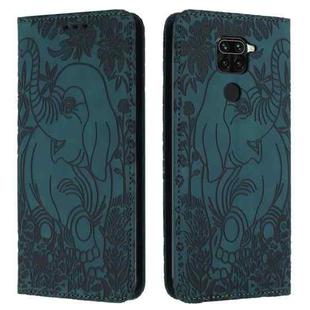 For Xiaomi Redmi Note 9 Retro Elephant Embossed Leather Phone Case(Green)