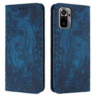 For Xiaomi Redmi Note 10 / Note 10S 4G Retro Elephant Embossed Leather Phone Case(Blue)