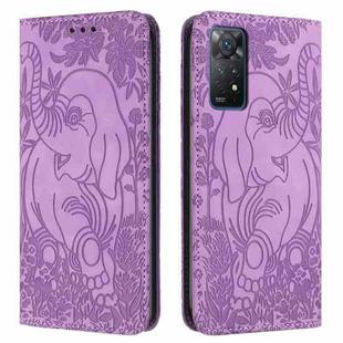 For Xiaomi Redmi Note 11 Pro 4G / 5G Global Retro Elephant Embossed Leather Phone Case(Purple)