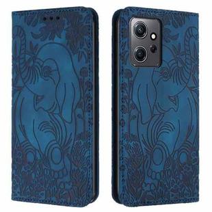 For Xiaomi Redmi Note 12 4G Global Retro Elephant Embossed Leather Phone Case(Blue)